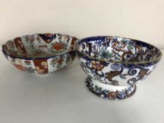 An Ironstone Japan pattern bowl and an Imari bowl