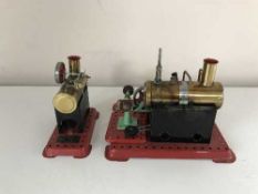 Two mid 20th century live steam engines on stands