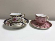 An early nineteenth century hand painted cabinet cup and saucer, probably Minton or Spode,