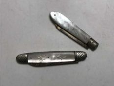 Two silver and mother of pearl handled fruit knives