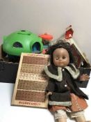 A box of vintage toys, doll,
