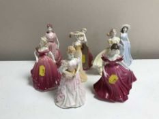 Eight Coalport china lady figures