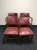 Two pairs of early 20th century chairs in red vinyl