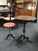 A 19th century oak pedestal table and two wine tables