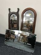 Two mahogany framed mirrors and two un-framed mirrors