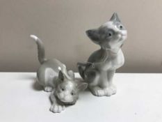 Two Lladro figure depicting cats
