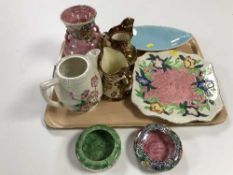 A tray of lustre ware, Maling dishes, Maling plates,