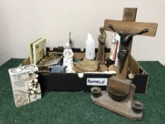 A box of religious figures, The Pope, crucifix,
