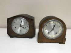 Two oak mantel clocks