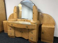 A three piece Birds Eye Maple bedroom suite and headboard