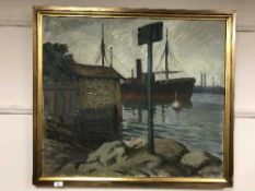 Continental school : harbour scene, oil on canvas, signed with monogram, framed.