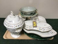 A tray of antique Derby plates, tureen, baby plate,