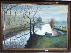 Continental school : Study of a canal, oil on canvas, indistinctly signed, framed.