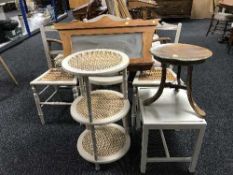 A painted three tier stand, pair of bedroom chairs, Edwardian chair,