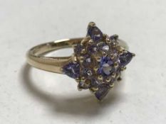 A 9ct gold tanzanite cluster ring