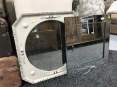 A contemporary square unframed mirror and an Edwardian painted mirror