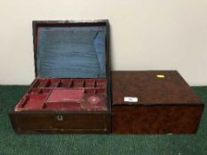 A cigar humidor and an Edwardian rosewood jewellery box