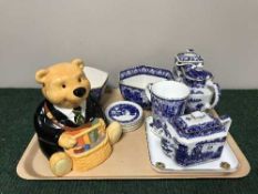 A tray of blue and white Ringtons ware,