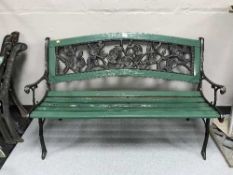 A metal and wooden garden bench
