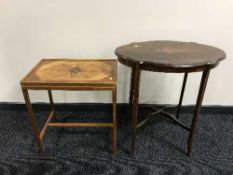 An Edwardian inlaid occasional table and one other
