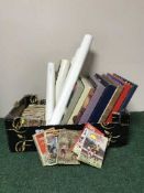 A box of LP records and 1960's football annuals