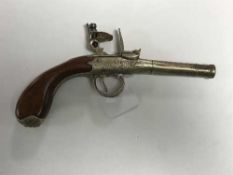 A Queen Anne style flintlock pistol