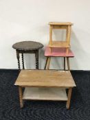 A pine occasional table, pine stand,