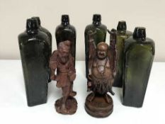 A tray of antique glass bottles,