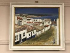 Continental school : Portuguese harbour, oil on canvas, framed.