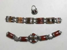 Two antique silver hard stone agate bracelets (2) CONDITION REPORT: Stones in