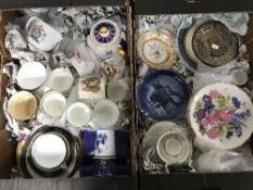 A tray of china plates, ornaments,