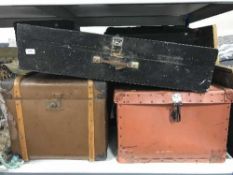 A wooden tool box and two storage boxes