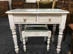 A pine glass topped dressing table and stool