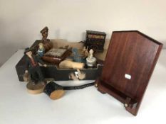 A box of quantity of wooden pieces - miniature organ, carved figures, table box,