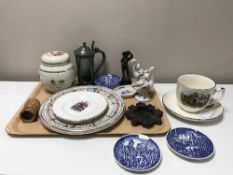 Tray comprising an interesting collection of ceramics and collectibles including Yardley ginger jar,