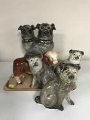 A tray of Melba Ware bull, pair of pug figures,