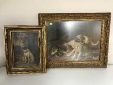 A gilt framed oil on panel - pug seated,