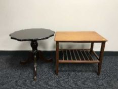 A mahogany shaped pedestal table and a teak coffee table