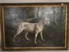 A late 19th century gilt framed oil on canvas of a dog by S.Q.