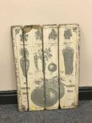 A hand painted pine panel - fruit