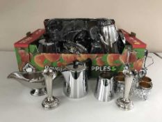 Two boxes of cut glass, commemorative mugs,