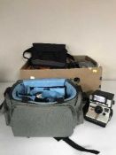 Two boxes of cameras, equipment, Poloroid camera,