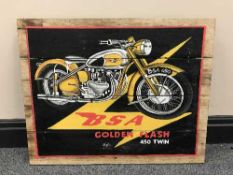 A hand painted pine panel - BSA Golden Flash 450 Twin