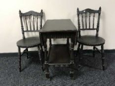 An oak trolley and pair of Ibex chairs