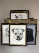Two boxes of assorted pictures - dogs