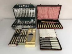 A tray of cased and boxed table cutlery