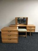 A teak G PLan dressing table and stool & three drawer bedside chest