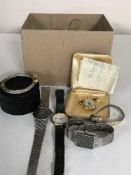 A box of collection of assorted lady's & gents watches and a jewellery box of costume jewellery