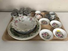 A tray of two late 19th century china coffee cans with saucers,