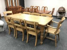 A pine farmhouse style dining table, length 183cm,